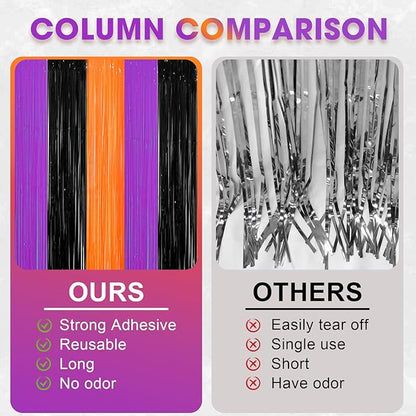 3 Pack 3.3 x 8.2 ft Halloween Foil Fringe Backdrop Curtains, Tinsel Streamers Party Decorations, Fringe Backdrop