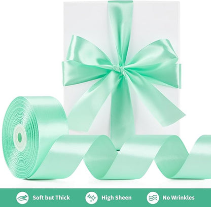 1-1/2 Inch Wide Mint Green Satin Ribbon, 50 Yards Solid Polyester Fabric Ribbon for Roses Making, Gift Wrapping, Christmas, Wedding Decorations, Crafts, Bows, Flower Bouquets