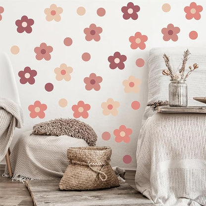 Daisy Flowers Wall Stickers – 180 Pcs Peel & Stick Removable Waterproof Vinyl Floral Wall Art Decals for Bedroom, Nursery & Aesthetic Spaces | A Simple Peel Brings Cozy Boho Warmth (Retro Style)