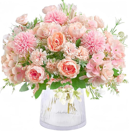 ASTRYAS 4PCS Pink Flowers Artificial Peonies Fake Peony Silk Hydangea for Decoration, Fuax Flowers Arrangements for Wedding Home Party Outdoor Decoration (Pink)