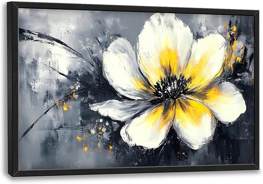 Abstract Flower Large Wall Art Framed Wall Decor for Living Room Black and White Floral Pictures Oversized Canvas Print Painting Modern Extra Large Artwork for Bedroom Office Home Decor 36"x24"