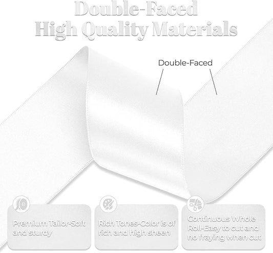 White Satin Ribbon, Double Faced 2 Inch X 25 Yards White Ribbon, Premium Satin Ribbon for Gift Wrapping, Crafts, Hair Bow Making, Sewing, Flower Bouquet, Wedding Party Decor