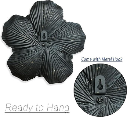 Metal Flower Wall Art Decor, 9" Rustic Modern Floral Sculpture, Distressed Iron Wall Hanging Home Decoration Accent Artworks for Indoor Kitchen Bedroom Living Office Outdoor Garden Patio (35C-Black)