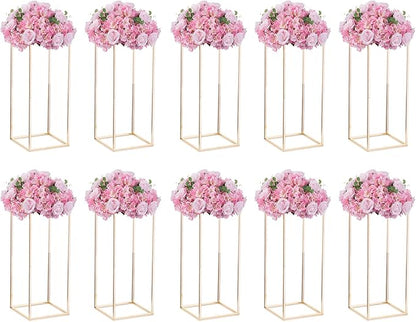 NUPTIO Wedding Centerpieces for Tables with Acrylic Panel - 10 Pcs 23⅝ inch Tall Gold Vases for Centerpieces - Flower Stand for Centerpiece Table Metal Vase Column Stand Vases for Party Decorations