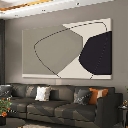 Large Abstract Wall Art Black And Grey White Wall Art Geometric Color Block Line Painting Artwork Canvas Art Wall Decor Simple Picture Artwork For Living Room Bedroom Office Home Artwork 29"X 58"