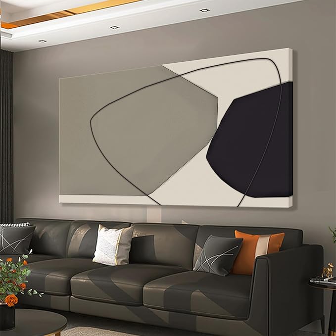 Suconvng Canvas Art Wall Decor Color Block Line Art Prints Black And Grey White Geometric Color Block Art Painting Modern Artwork Decorations For Living Room Pictures For Bedroom Wall Decor 24x48 In