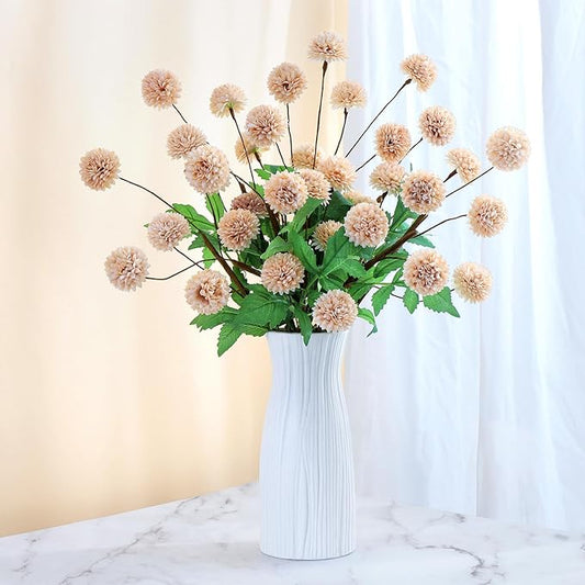 Beige Fake Mums Silk 10 Stems 19.7", Faux Flowers for Vase, Faux Pom Pom Mums Long Stem, Mini Artificial Flowers Bulk Chrysanthemum Floral Arrangements.