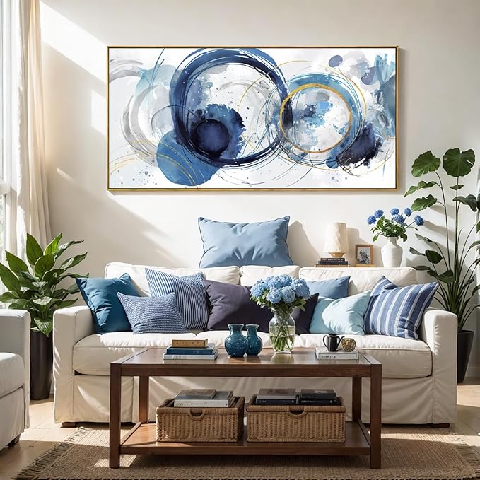 Wall Art Abstract Art Paintings Blue Fantasy Colorful Graffiti on White Background Modern Artwork wall Decor for Living Room Bedroom Kitchen 20"x40" with Framed