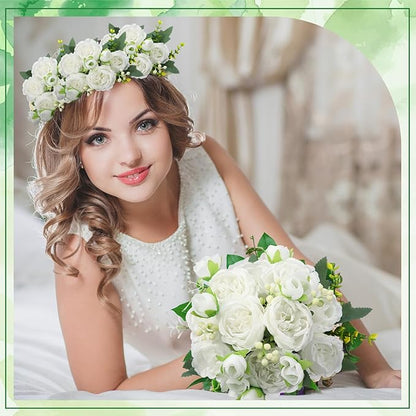 Geosar 2 Bundles Artificial Peonies Flowers Fake Silk Peony Bouquet Faux Peonies Flowers Bulk for Decoration Vase Floral Arrangements Wedding Party Table (White)