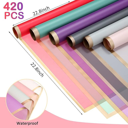 Yahenda 420 Sheet Flower Wrapping Papers Flower Bouquet Paper with Gold Edge Korean Style Bouquet Wrapping for Floral Supplies Wedding Anniversary DIY Gifts, 23 x 23 Inch(Elegant Colors)