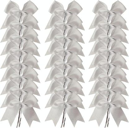 36pcs 4-1/2" Metallic Silver Bows with Twist Ties for Gift Wrapping Packing Christmas Decoration (4.5",Silver)