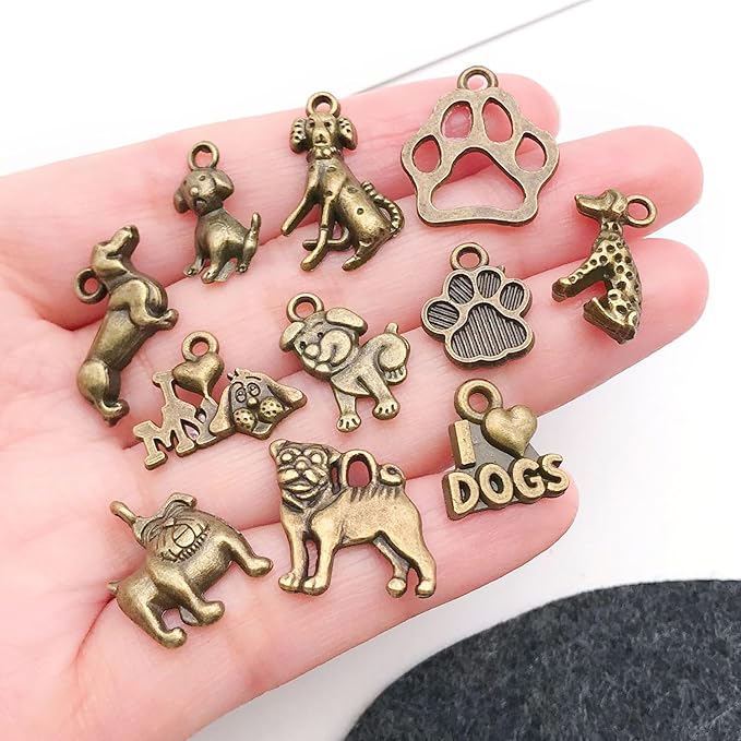 WOCRAFT 60pcs Antique Bronze Dogs Bracelet Charms for Jewelry Making Sets DIY Necklace Bracelet Keychain Crafting Charms Kit Craft Supplies (SN859)