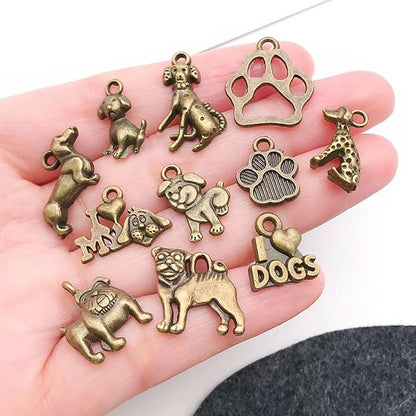 WOCRAFT 60pcs Antique Bronze Dogs Bracelet Charms for Jewelry Making Sets DIY Necklace Bracelet Keychain Crafting Charms Kit Craft Supplies (SN859)