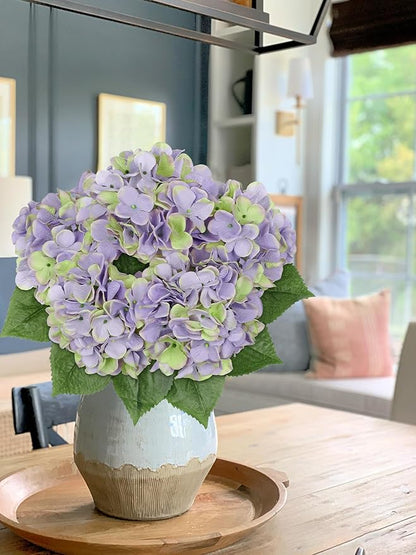 Hollyone Green Purple Hydrangea Artificial Flowers Large Artificial Hydrangeas Silk Flowers for Home Decor Indoor Wedding Flowers Bouquets Faux Flowers Kitchen Centerpiece Table Decorations