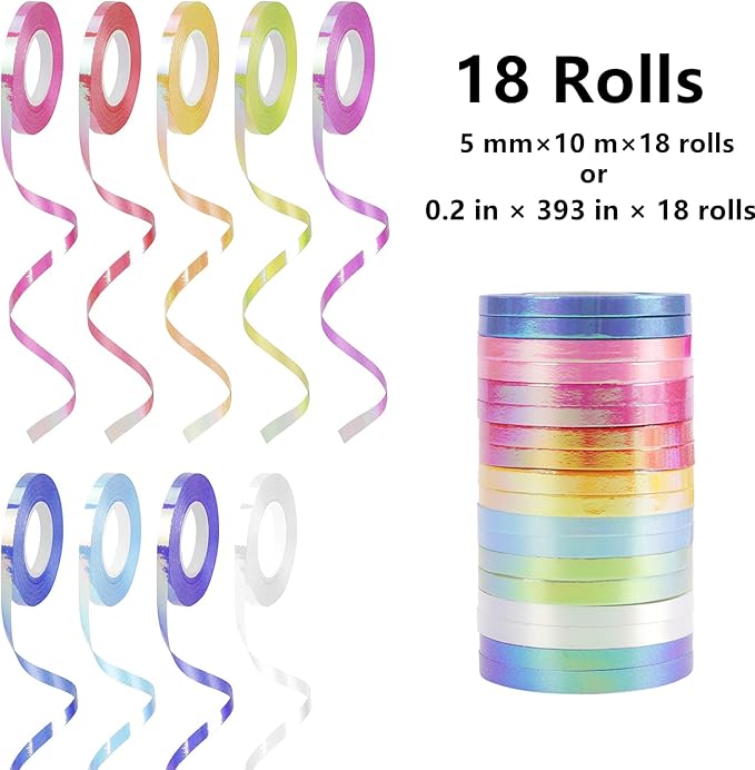 WELTOKE 72 Gift Bows Assortment with 18 Rolls Curling Ribbons, Holiday Bows for Gift Wrapping, Christmas Wrapping Ribbon, Crafting, Wedding, Party, Festival, Florist Flower(9 Rainbow Colors)