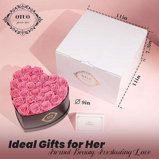27 Preserved Roses in Heart-Shaped Box, Flowers for Delivery Prime Last up 2 Years, Real Forever Flowers for Wife, Girlfriend, Mother, Eternal Roses for Anniversary - Pink