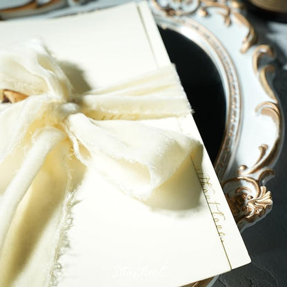 MAYREEL Ivory Velvet Ribbon 2 Inch Hand Torn Light Cream Silk Frayed Edge Ribbon for Bridal Bouquets Invitations Wedding Vow Books Gift Baskets Hair Bows 3 Yards
