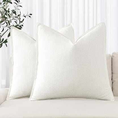 MIULEE Decorative Linen Euro Sham Pillow Covers 22x22 Inch Cream White Boho Farmhouse Neutral Christmas Couch Throw Pillows for Bed Pack of 2 Accent Modern Pillowcase Sofa Livingroom Home Decor