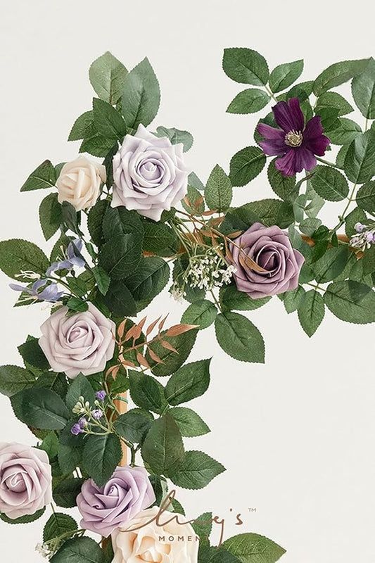 Ling's Moment 5FT Light Purple Artificial Flower Arch with Rose Leaves and Lilac for Wedding Party Backdrop Decor