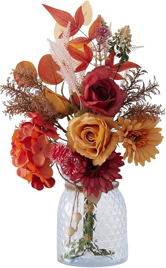 Artificial Flowers Combo Orange Flowers Mix Silk Flowers Gerbera, fake flowers for DIY Wedding Bridal Bouquets, Floral Arrangement, Table Centerpieces. Fake Plastic Flowers Bulk Vase Decoration