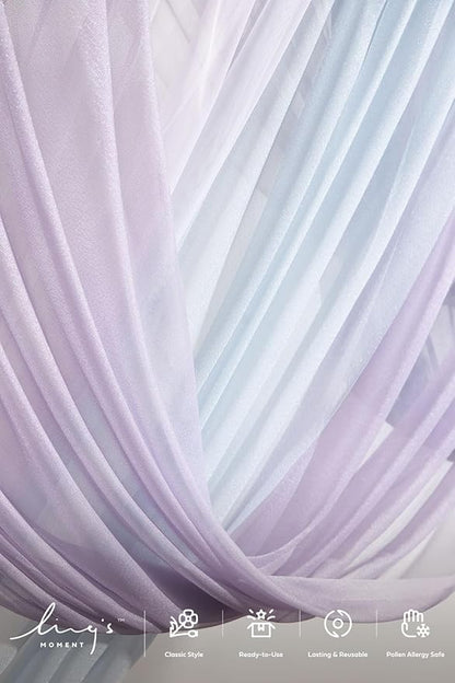 Ling's moment Deluxe Wedding Arch Flowers with Sheer Drapes Kit - Artificial Pruple and Sage Floral Arrangements for Ceremony Backdrop, Arbor Decor, 5-Piece Set (2 Flower Stems + 3 Hanging Drapes)