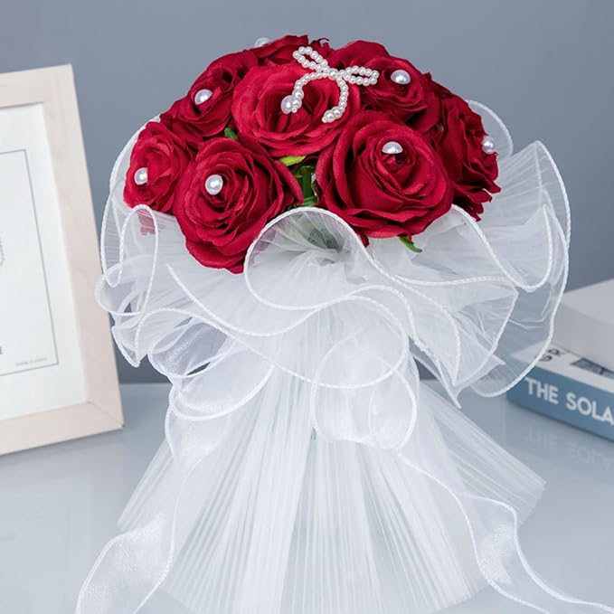 Ochine Bride & Bridesmaid Bouquets for Wedding, Wedding Bouquets for Bride Bridesmaid, Silk Bride Bridesmaid Hand Holding Flower Bouquet for Valentines Day Decor Wedding Party Supplies Home Decor
