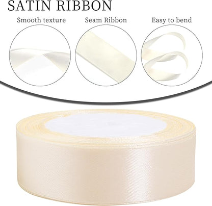 Ivory Ribbon for Gift Wrapping, 1 inch Polyester Satin Hair Ribbons for Flower Bouquet, Weeding Decoration, Baby Shower, Crafts Bows Fabric Christmas Ribbon 25 Yards