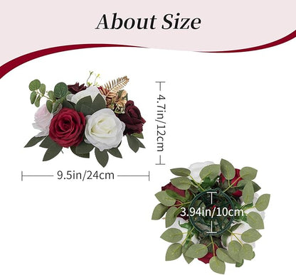 BLOSMON Artificial Flowers Ball Wedding Centerpieces 6 Pcs Burgundy Rose Artificial Flower Center Pieces Decoration for Table Silk Kissing Ball Faux Floral Bouquet Arrangements Home Party DIY Decor