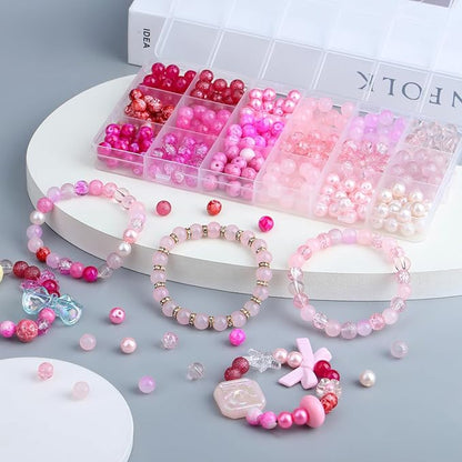 DUQGUHO 8mm Pink Beads for Jewelry Making Pink Glass Beads for Crafts Rose Glass Round Beads 16 Colors Beads for Bracelets, Necklaces & DIY Crafts 360PCS