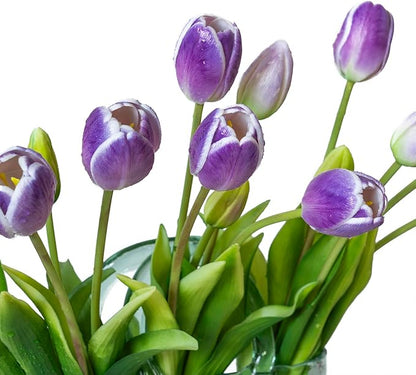 15pcs Artificial Tulips Flowers, Real Touch Latex Bouquet, Fake Tulips for Office Wedding Party Home Kitchen Garden Decoration-B Amethyst