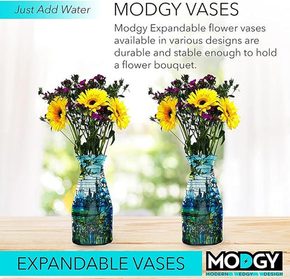 MODGY Expandable Flower Vase, Plastic Decorative Modern Foldable Printed Vases for Centerpieces for Wedding, Dining Table, Home Decor, Living Room, Bathroom, Iris Landscape, Louis C. Tiffany, 2 Pack