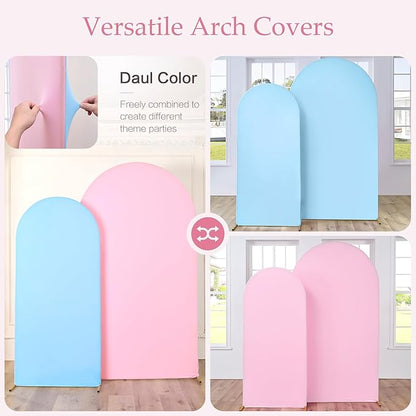 Blue Pink Arch Backdrop Cover Set of 2-7.2ft 6ft Dual Color Wedding Arch Cover-Wrinkle Free Stretchy Spandex Fitted Chiara Arch Stand Cover for Boy Girl Birthday Party Gender Reavel Photo Photography