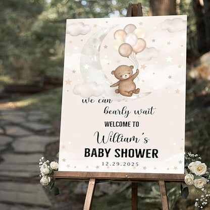 Personalized Baby Shower Welcome Sign Outdoor, We Can Bearly Wait Welcome Sign, Baby Shower Decorations For Boy Girl Cloud Balloon Theme, 1st Birthday Party Sign