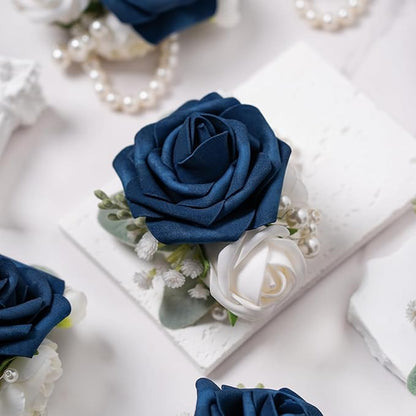 Meldel Blue Wrist Corsage,Set of 6, Prom Wrist Flower Girl/Mother Corsages Wristlet Perfect for Bride Bridesmaids Wedding Guests Hand Flower, Party, Homecoming, Ceremony Anniversary