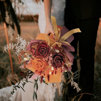 HUACHIPLUS Natural Eternal Flowers Gift: Preserved Flowers Bouquet, Anniversary, Birthday, Mom Gifts for her-Flowers for Delivery Prime-Purple Forever flower arrangement (Ancora Red)