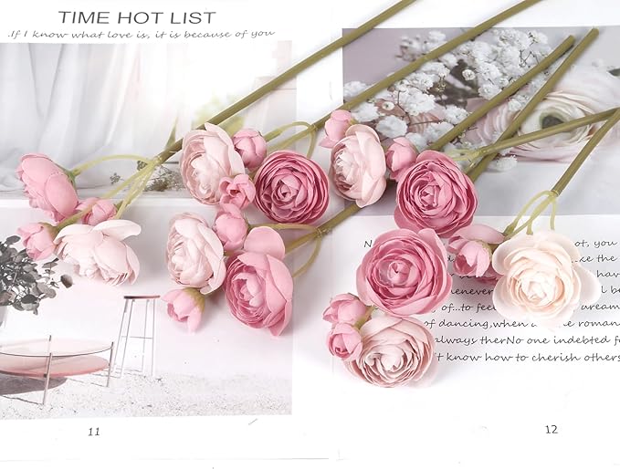IPOPU Artificial Ranunculus 2 Bouquets Silk Flowers with Stems 12PCS Faux Ranunculus Mini Fake Flowers for Wedding Bouquet Bridal Shower Decorations Floral Filler Flowers Centerpieces (Dusty Rose)