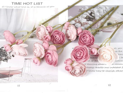 IPOPU Artificial Ranunculus 2 Bouquets Silk Flowers with Stems 12PCS Faux Ranunculus Mini Fake Flowers for Wedding Bouquet Bridal Shower Decorations Floral Filler Flowers Centerpieces (Dusty Rose)