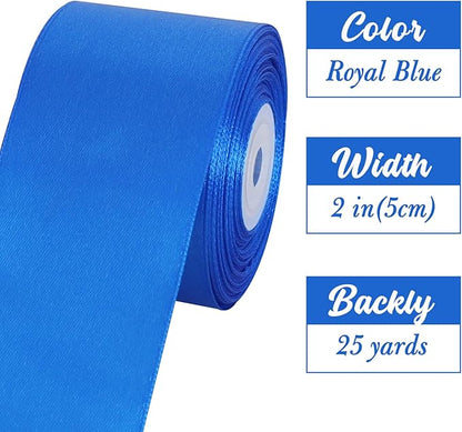 TONIFUL 2 Inch x 25 Yards Wide Blue Satin Ribbon Solid Fabric Ribbon for Gift Wrapping Crafts Chair Sash Eternal Flower Invitation Cards Hair Bows Sewing Party Wedding Decoration
