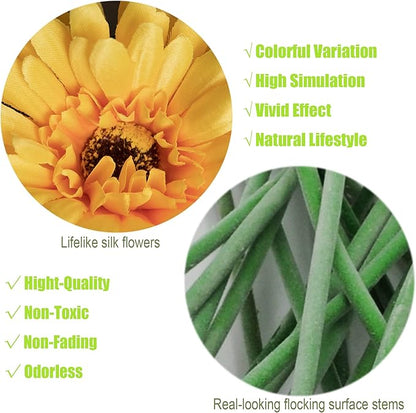 12pcs Artificial Gerbera Daisies,22 Inch Long Stem Silk Daisy Flowers,Realistic Artificial Flower Mums for Home Décor Centerpiece Wreath Supplies Wedding Bouquet,Yellow