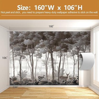 Vintage Forest Wall Mural Dark Trees Animals Wallpaper for Living Room Bedroom（Not Peel and Stick）