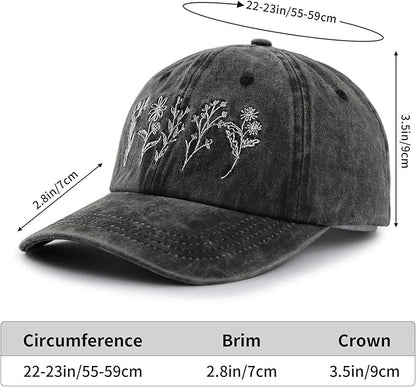 Garden Hats for Women, Adjustable Cotton Embroidered Gardening Baseball Cap