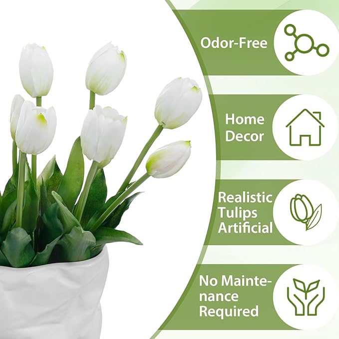 15 Pcs Deep Purple Artificial Flowers Tulips Real Touch Latex Plastic Soft Faux Bouquets for Party, Wedding, Home, Room, Garden Decor