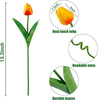 Sggvecsy 30 Pcs Fake Tulips Artificial Flowers Real Touch PU Faux Flowers Tulip Stems for Wedding Spring Bouquet Floral Arrangement Home Party Office Decorations for Mother's Day (Multi Colors)