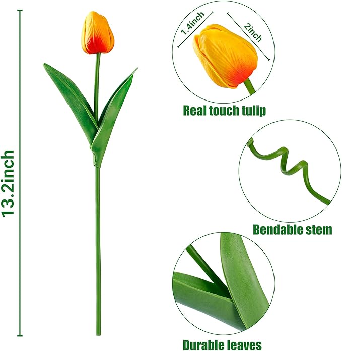 Sggvecsy 15 Pcs Fake Tulips Artificial Flowers Real Touch PU Faux Flowers Tulip Stems for Wedding Spring Bouquet Floral Arrangement Home Party Office Decorations for Mother's Day (Multi Colors)
