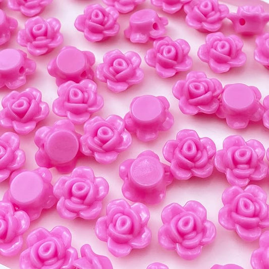 200pcs Acrylic Rose Flower Beads Candy Color Flat Back Spacer Beads Loose Pastel Colorful Decor for DIY Crafts Jewelry Making Bracelet Necklace Earrings(Rose Red)