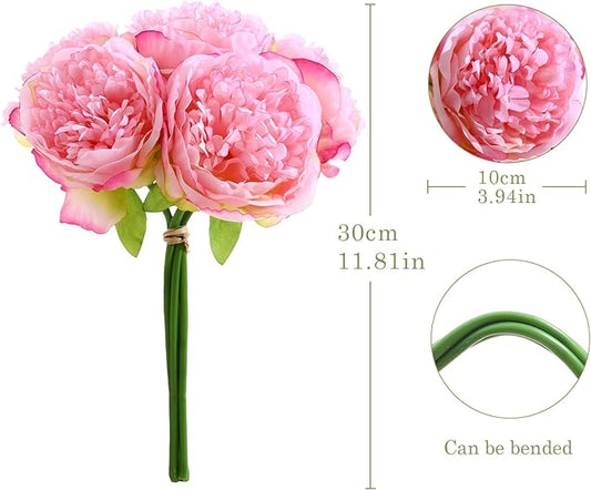 ucky 10 Packs Peonies Artificial Flowers Artificial Peonies Fake Peonies Artificial Flowers Peonies Bouquet for Centerpiece Table Wedding Party Home Decor (Dark Pink)