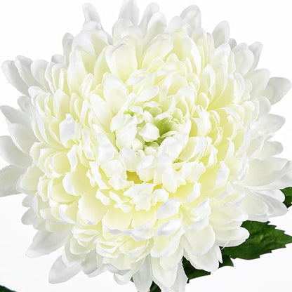 Hollyone 3Pcs Fake Mums Flowers White Artificial Chrysanthemum Flowers Silk Long Stem Floral Arrangements Bouquets Faux Spider Mum Flower Pincushion Flower Bush Spring Home Decor