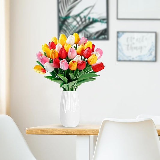 Sggvecsy 15 Pcs Fake Tulips Artificial Flowers Real Touch PU Faux Flowers Tulip Stems for Wedding Spring Bouquet Floral Arrangement Home Party Office Decorations for Mother's Day (Multi Colors)