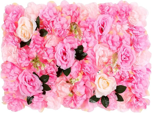 Flower Wall Panel Floral Backdrop,12 Pack Flower Wall Decor,Silk Rose Wall, Artificial Flower Backdrop Faux Flower Panel for Wedding (12PCS Dahlia, Rose)