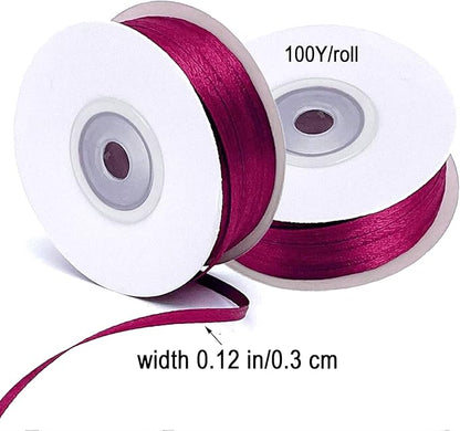 Wine Red Satin Ribbon - 200 Yards x 1/8-Inch,Wine Red Ribbons for Gift Wrapping/DIY Bows Decoration/Sewing(100 Yards x 2)